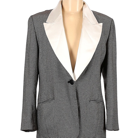 Christian Dior Houndstooth Vintage Blazer Sz 8, Detachable Satin Lapel/Cufflinks - Picture 1 of 9